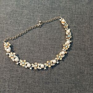 Vintage Faux Pearl And Rhinestone Choker Necklace with Hook Clasp